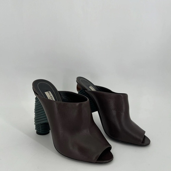 Balenciaga Leather Coiled Wrap Heel Mules Marron Cachou Brown Green Modern - Picture 8 of 10